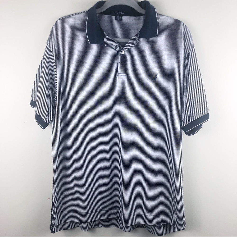 Nautica navy white striped collared shirt Size L